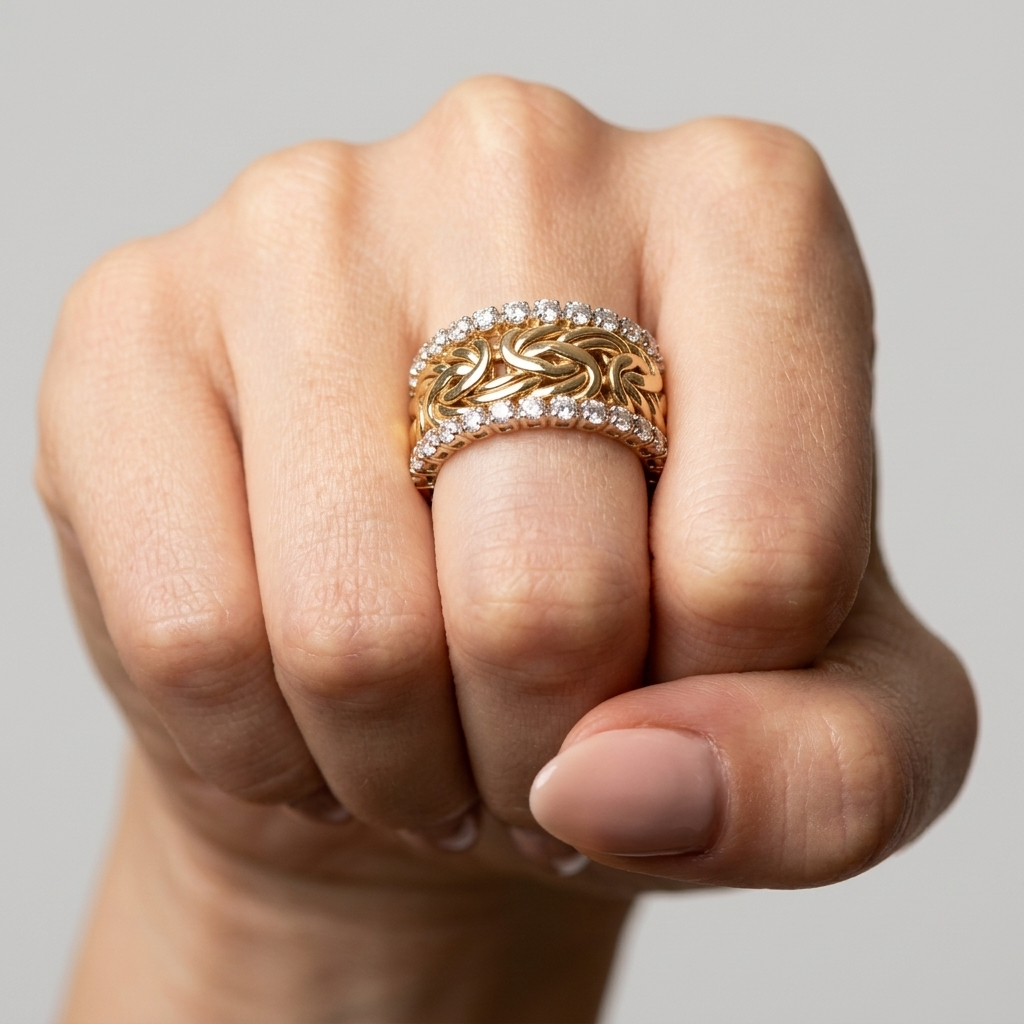 Women's Byzantine Link Crystal Band Ring
