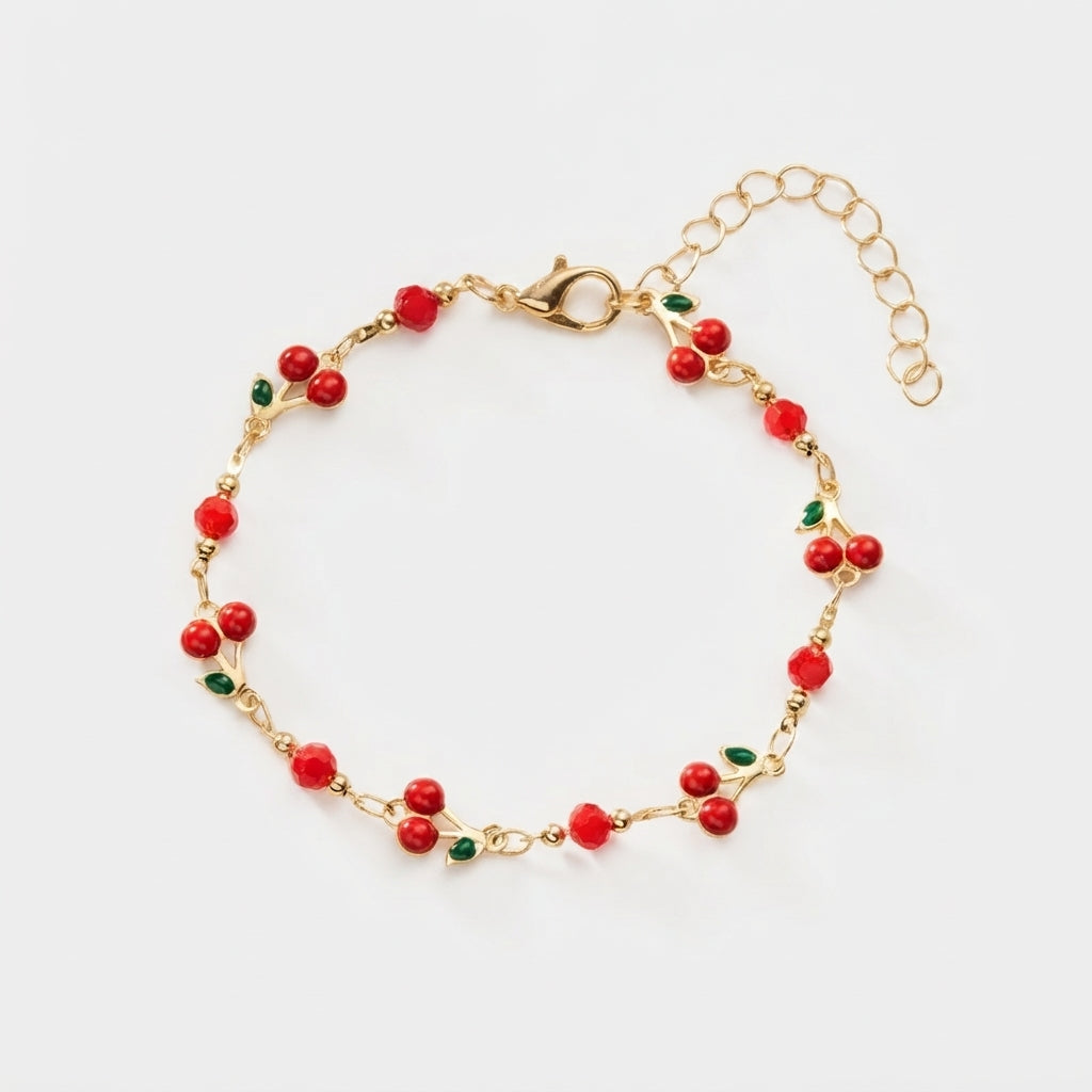 Women's Cherry Bead Charm Bracelet
