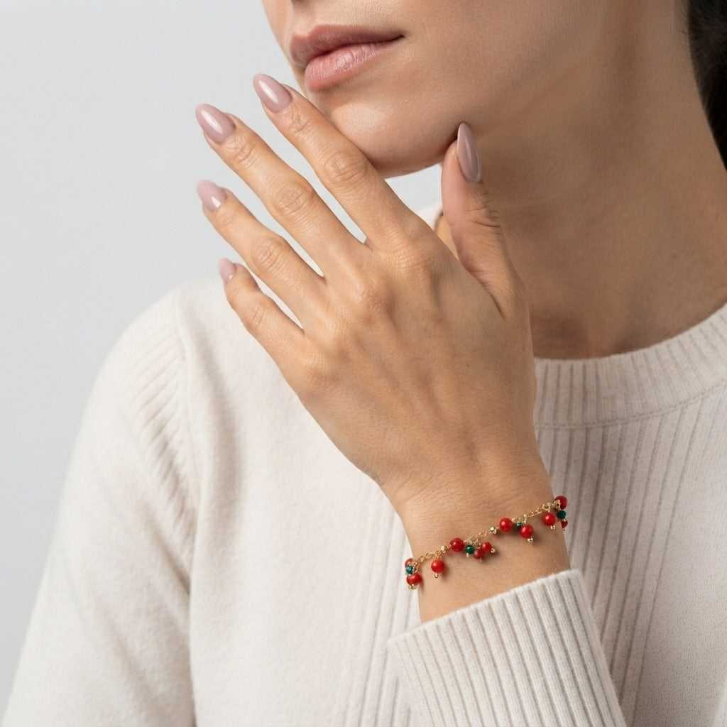 Women's Cherry Bead Charm Bracelet
