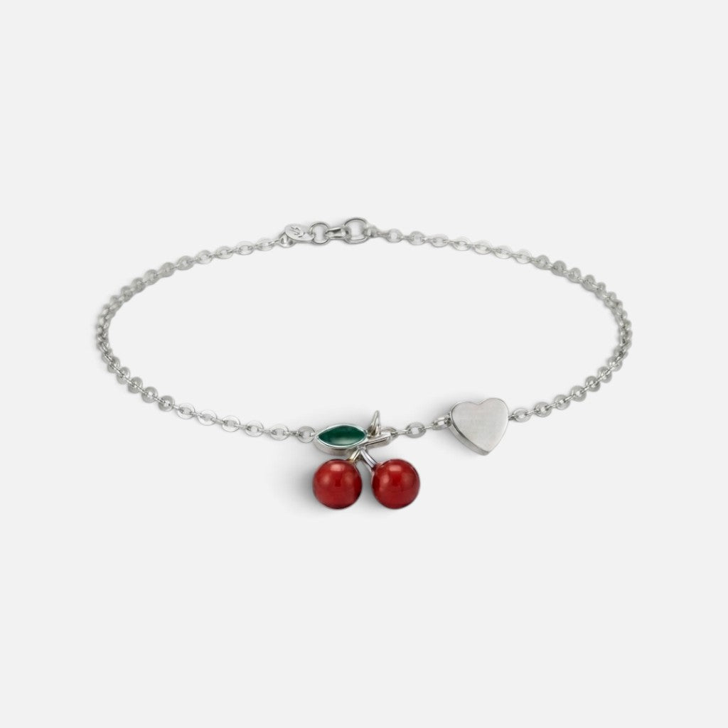Women's Cherry Heart Charm Bracelet