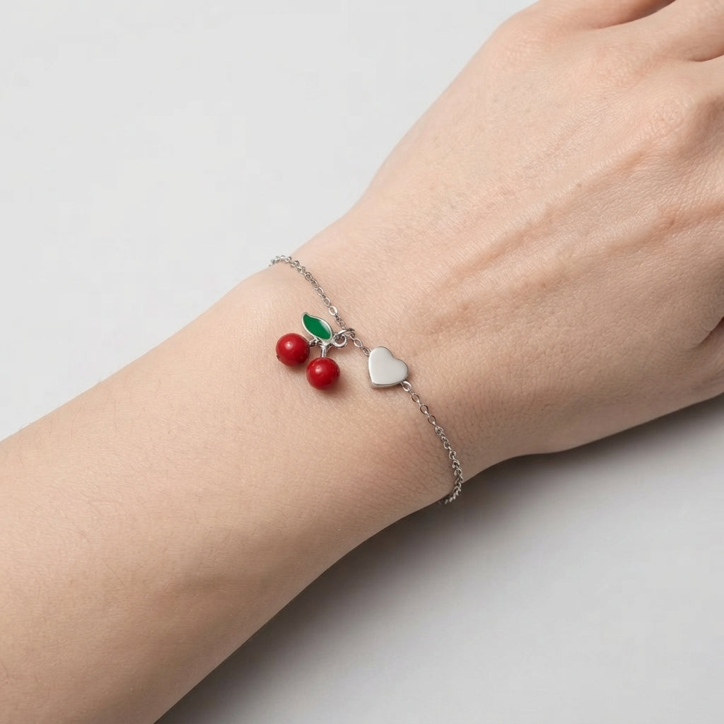 Women's Cherry Heart Charm Bracelet