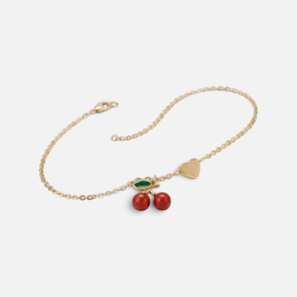 Women's Cherry Heart Charm Bracelet