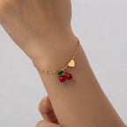 Women's Cherry Heart Charm Bracelet