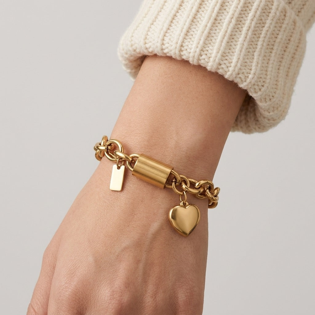 Women's Chunky Link Heart Charm Bracelet