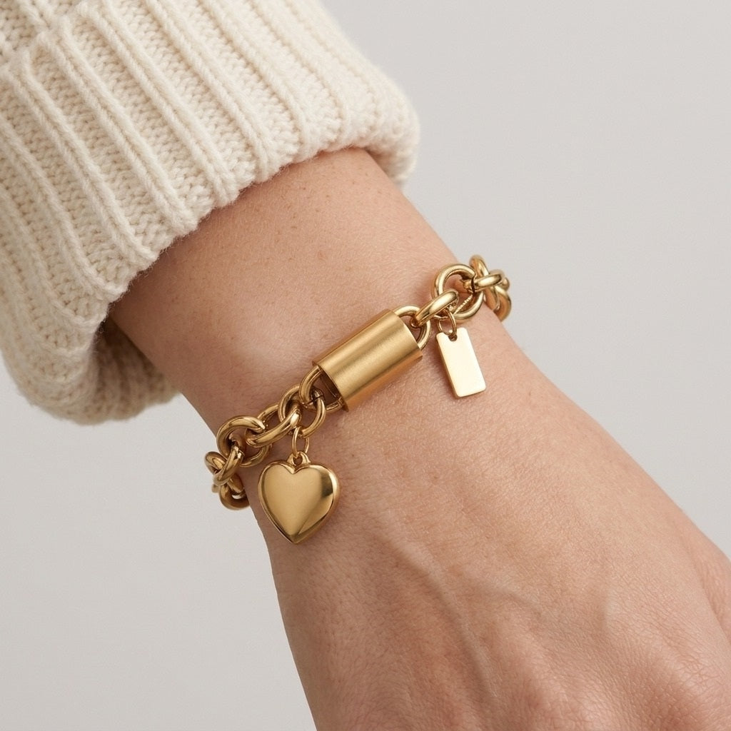 Women's Chunky Link Heart Charm Bracelet