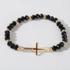 Women's Cross Faceted Bead Elastic Bracelet