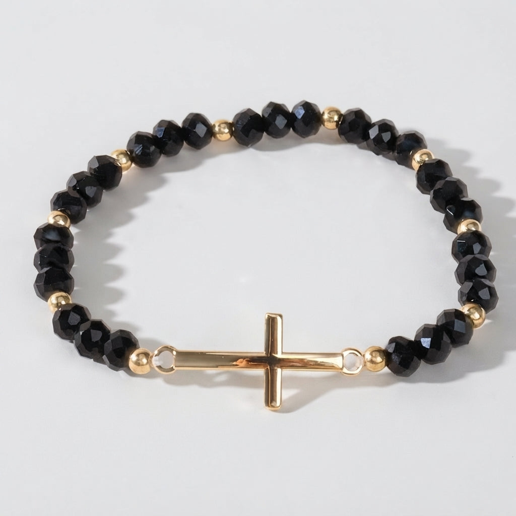 Women's Cross Faceted Bead Elastic Bracelet
