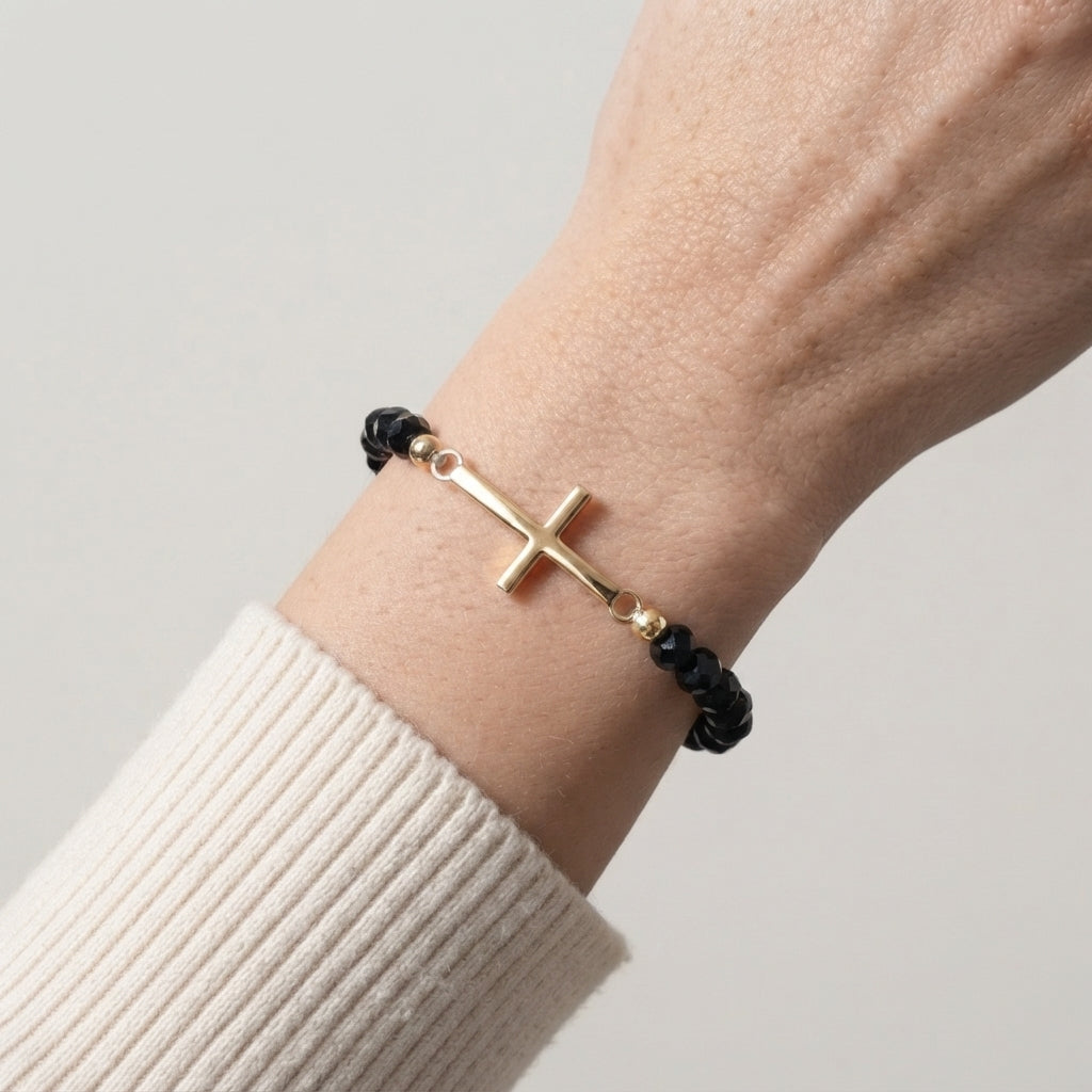 Women's Cross Faceted Bead Elastic Bracelet
