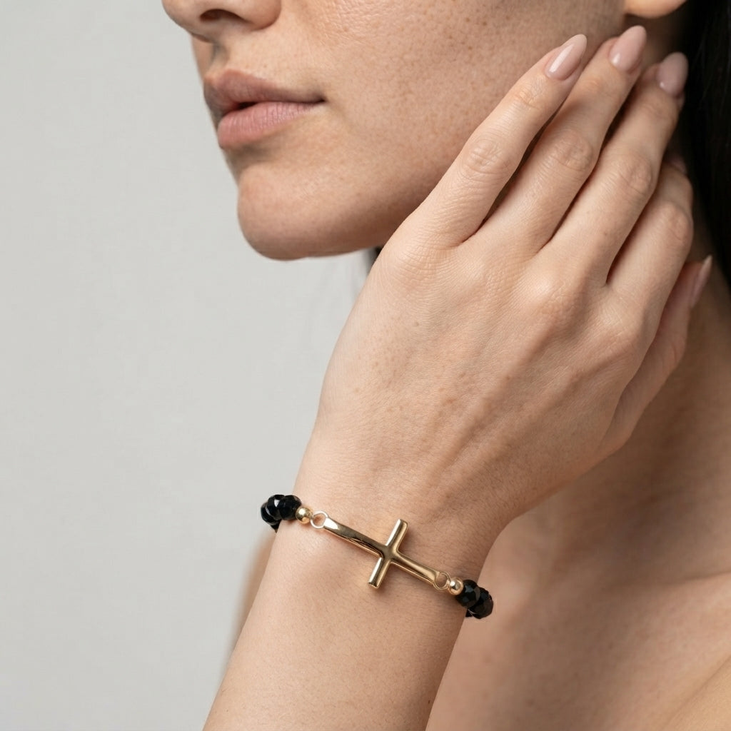 Women's Cross Faceted Bead Elastic Bracelet