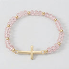Women's Cross Faceted Bead Elastic Bracelet