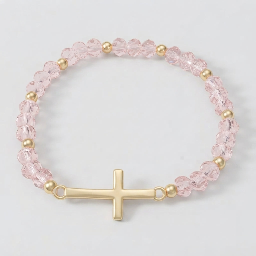 Women's Cross Faceted Bead Elastic Bracelet