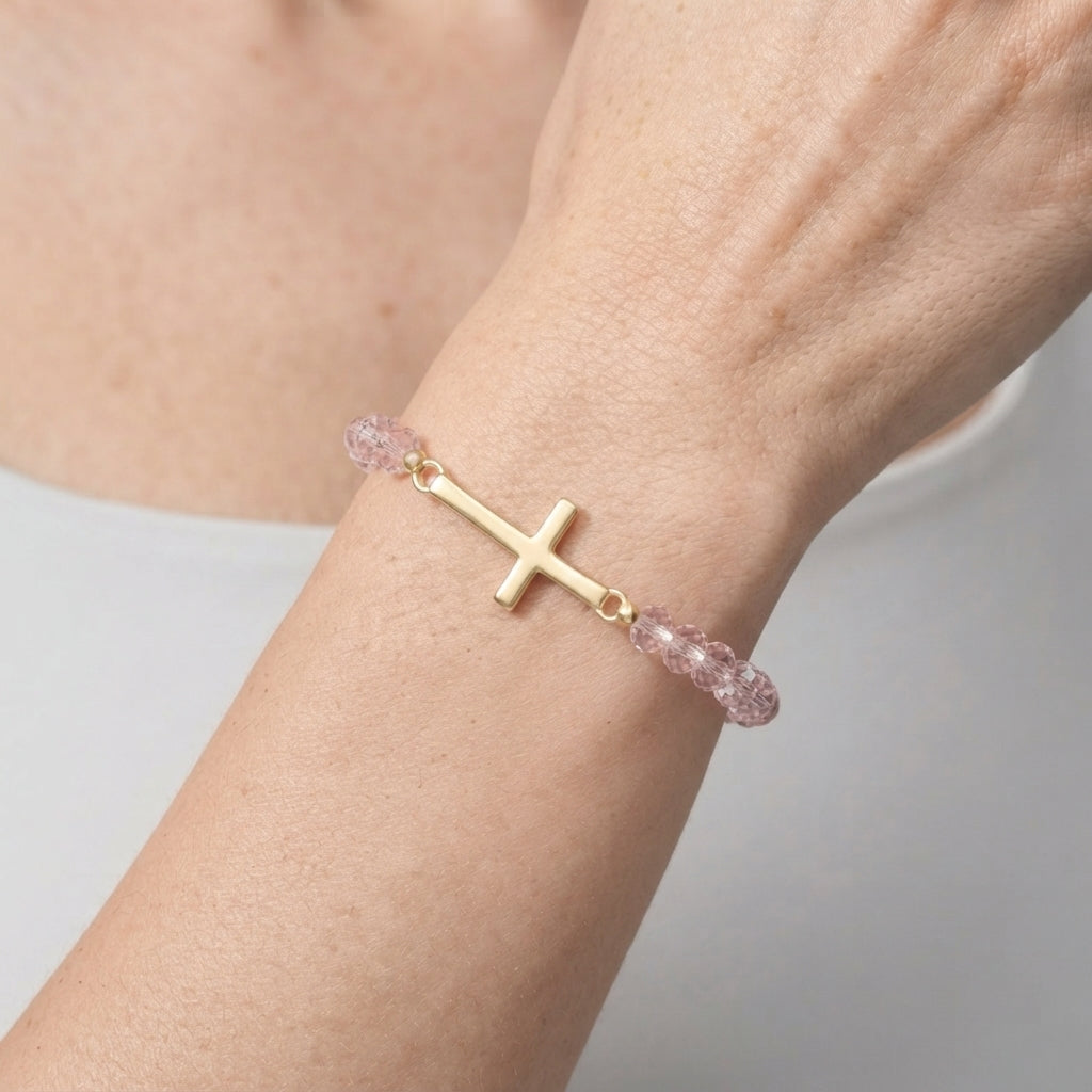 Women's Cross Faceted Bead Elastic Bracelet