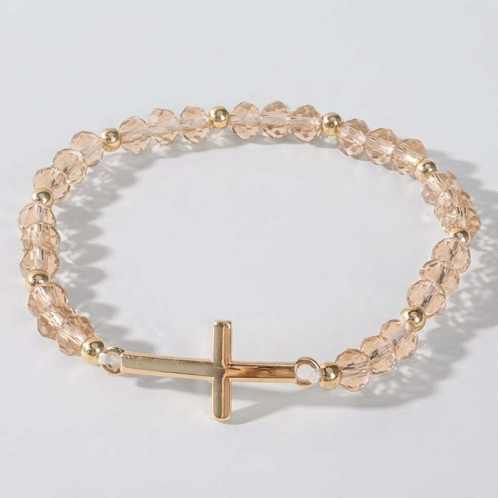 Women's Cross Faceted Bead Elastic Bracelet