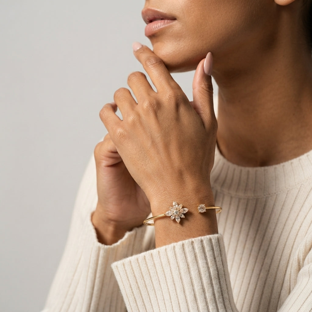 Women's Crystal Cluster Open Cuff Bangle