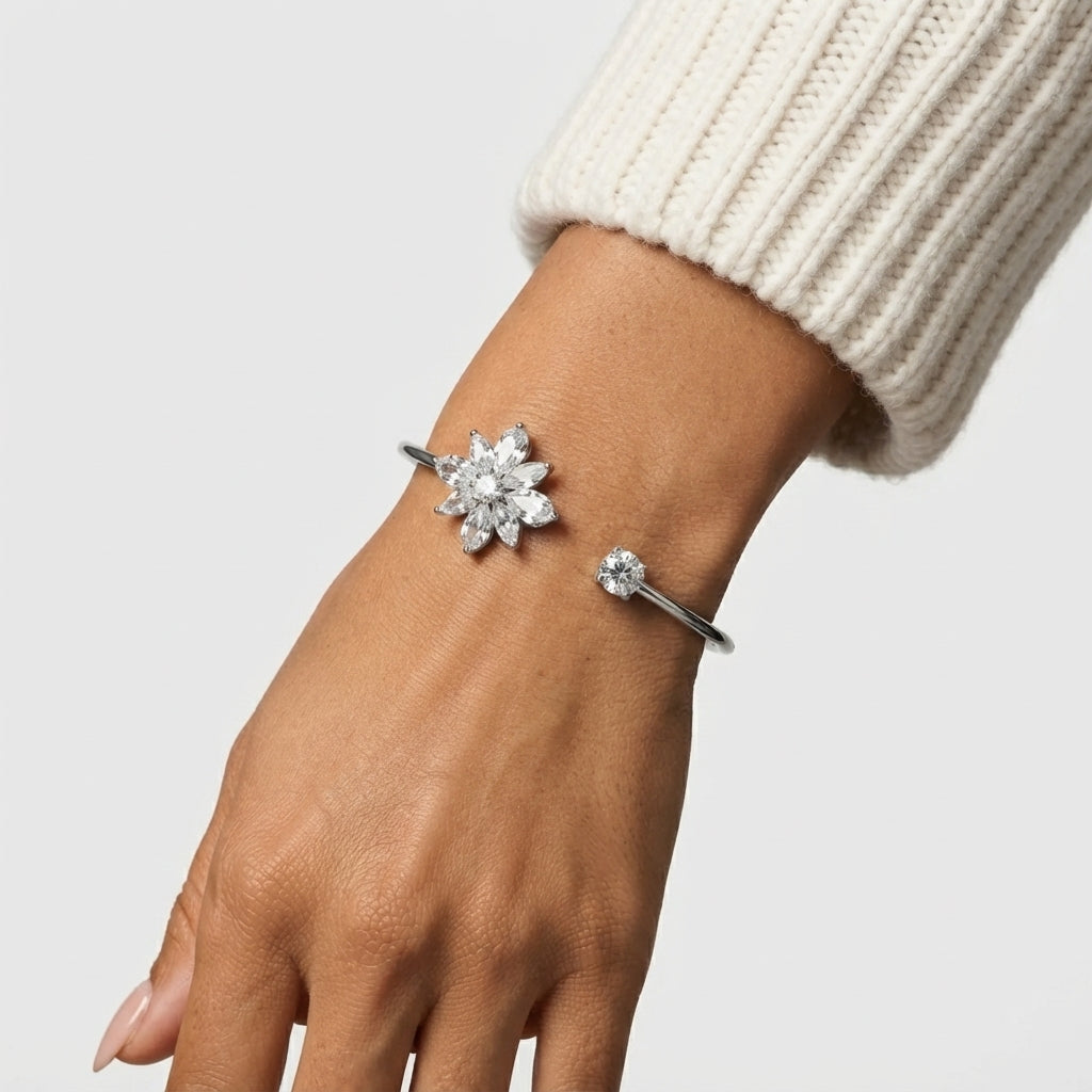 Women's Crystal Cluster Open Cuff Bangle
