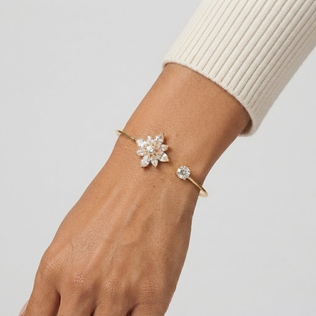 Women's Crystal Cluster Open Cuff Bangle