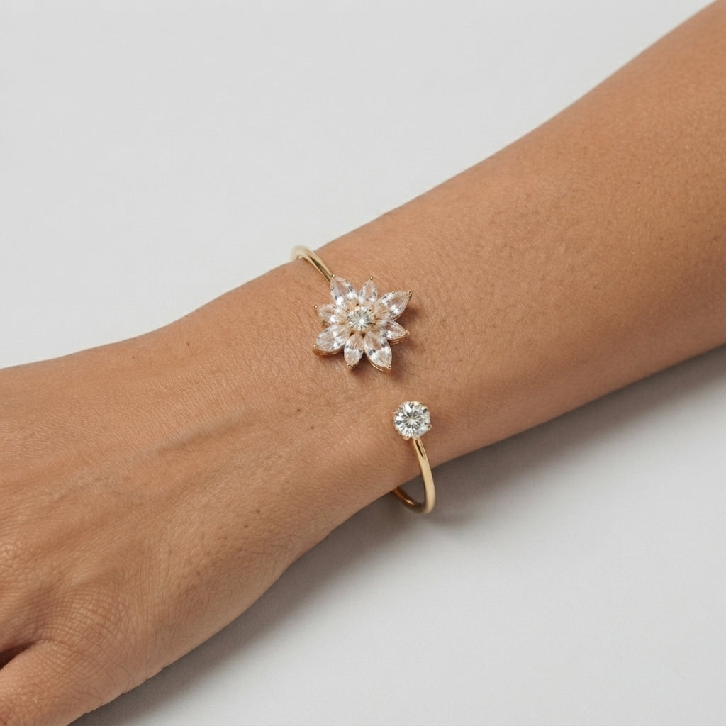 Women's Crystal Cluster Open Cuff Bangle
