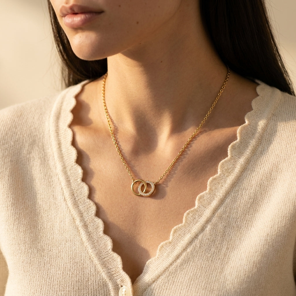 Women's Crystal Interlocking Circle Pendant Necklace