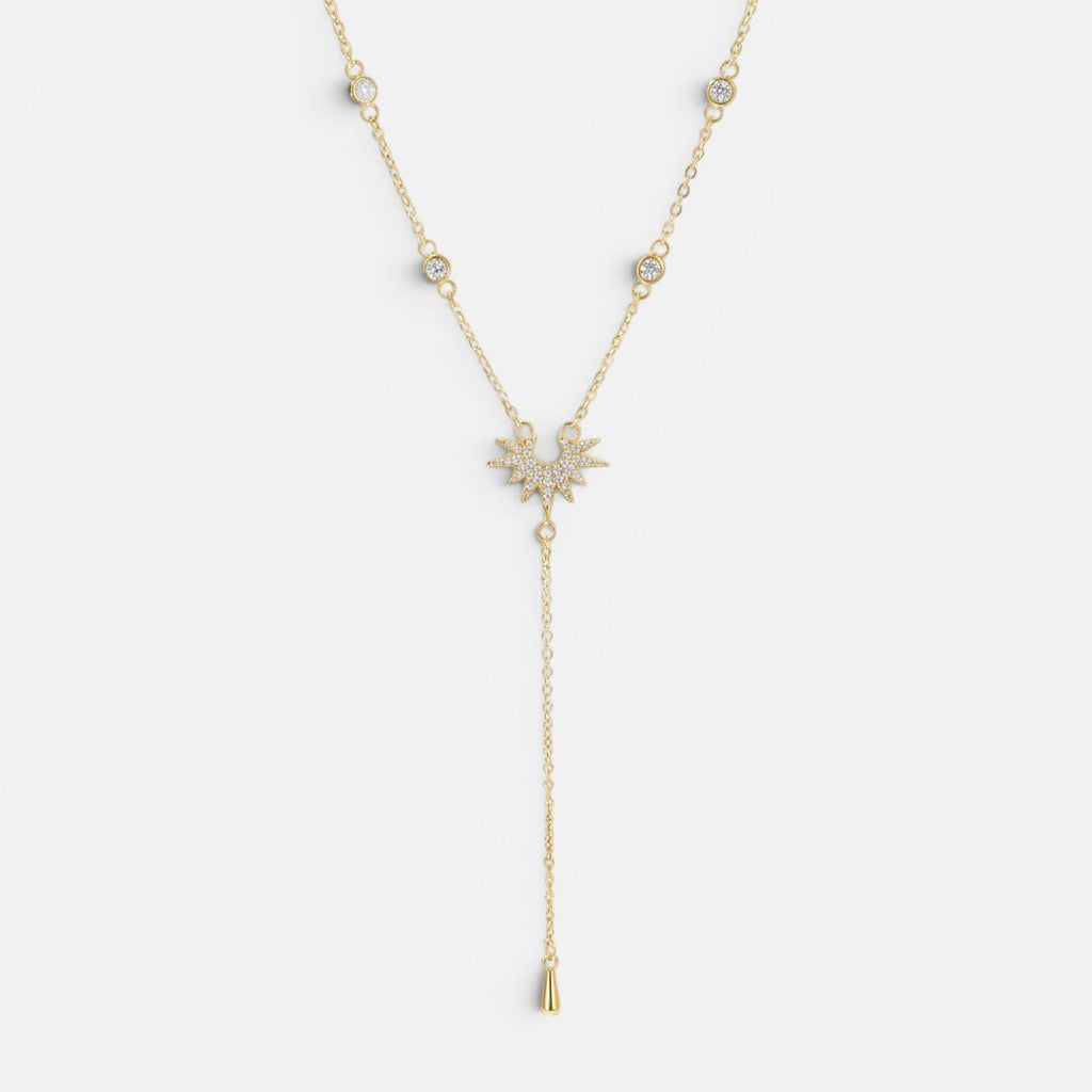 Women's Crystal Sunburst Lariat Necklace