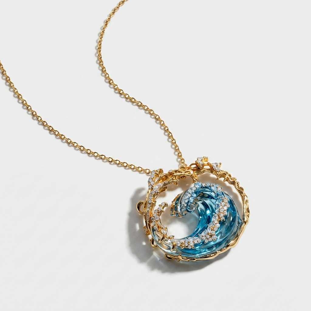 Women's Crystal Wave Pendant Necklace