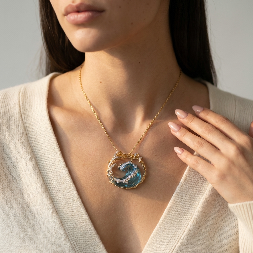 Women's Crystal Wave Pendant Necklace