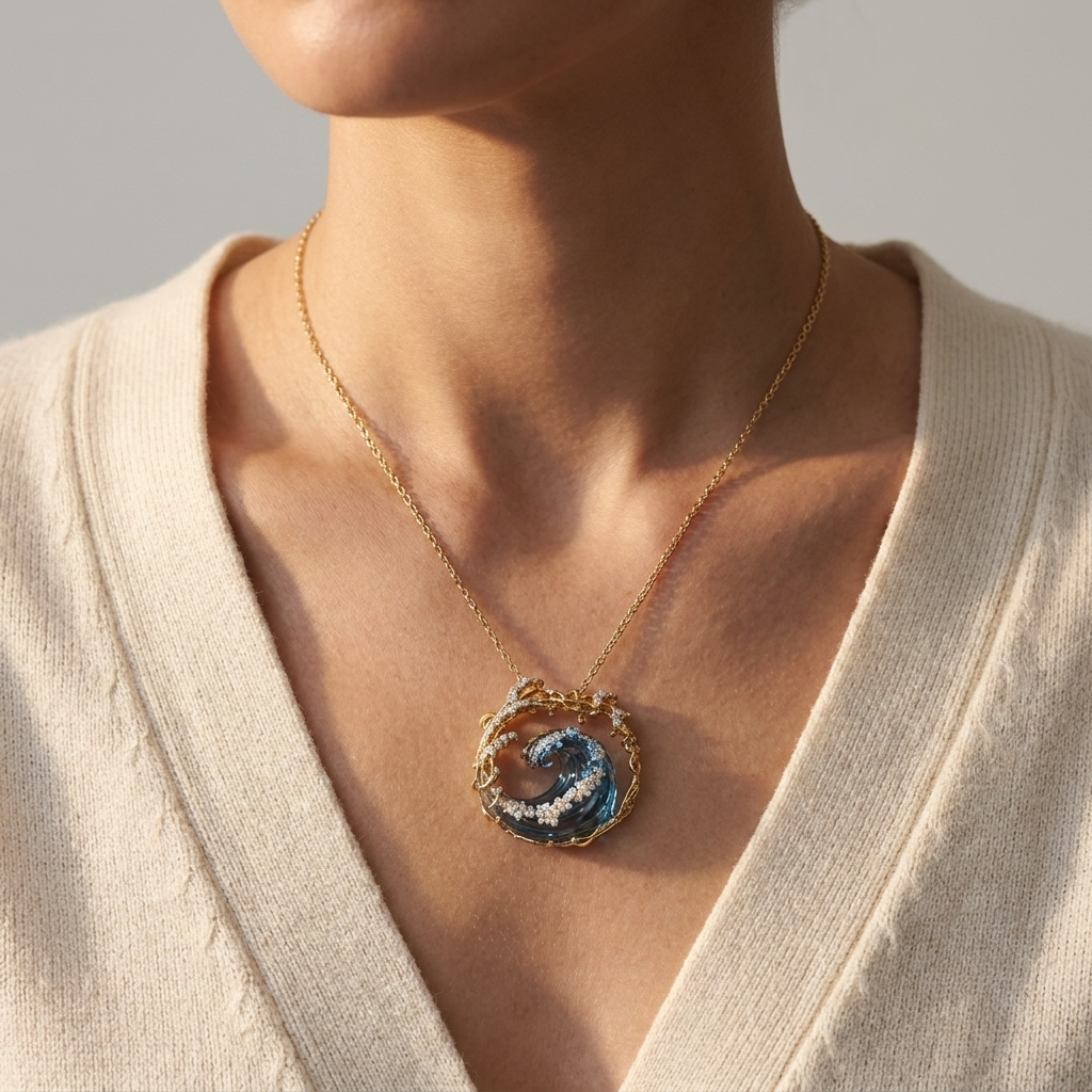 Women's Crystal Wave Pendant Necklace