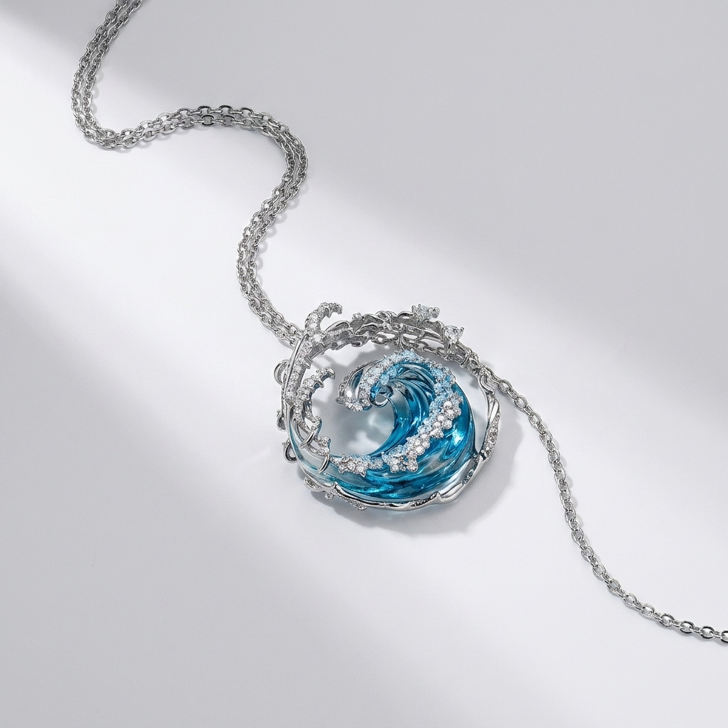 Women's Crystal Wave Pendant Necklace