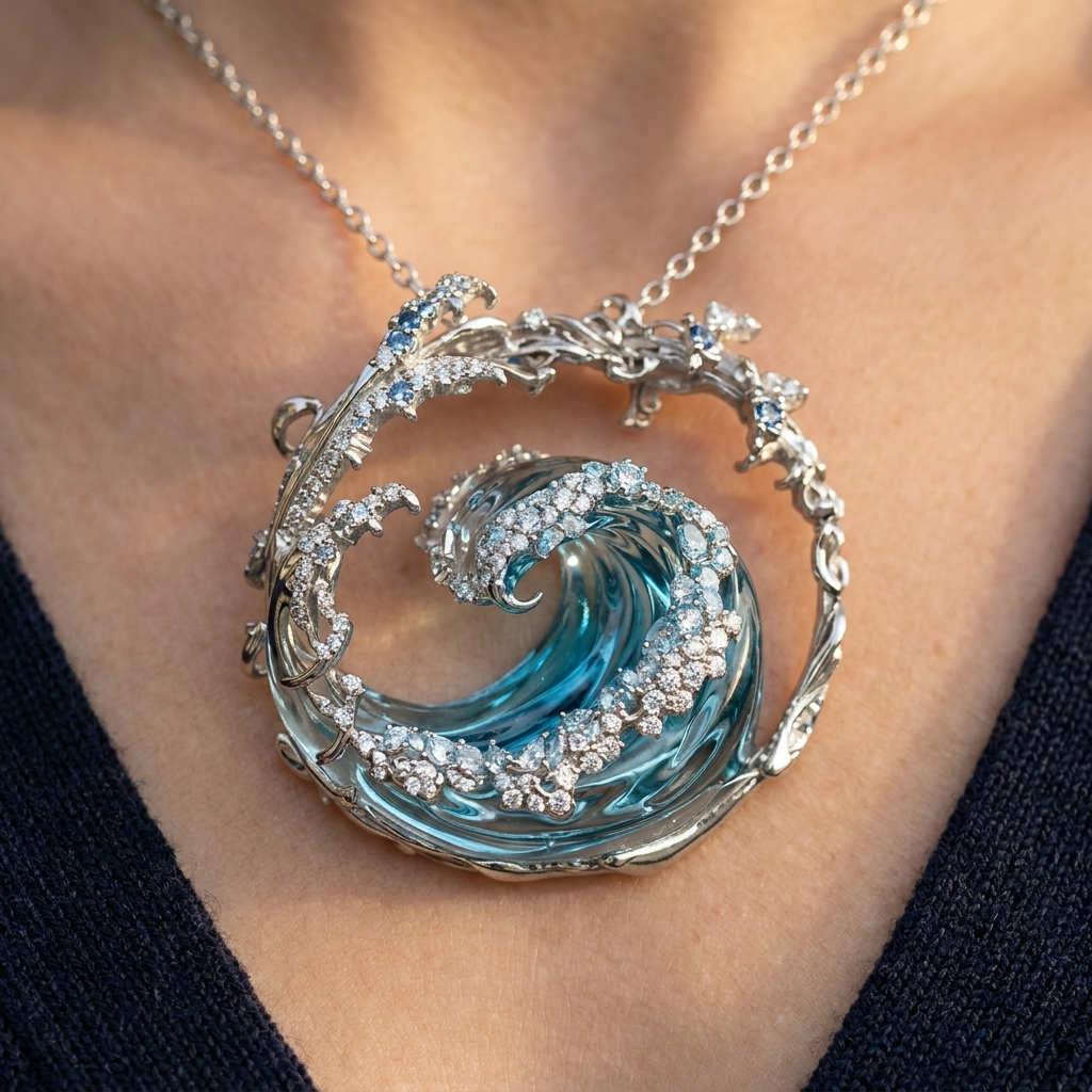 Women's Crystal Wave Pendant Necklace