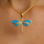 Women's Dragonfly Natural Stone Pendant Necklace