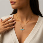 Women's Dragonfly Natural Stone Pendant Necklace