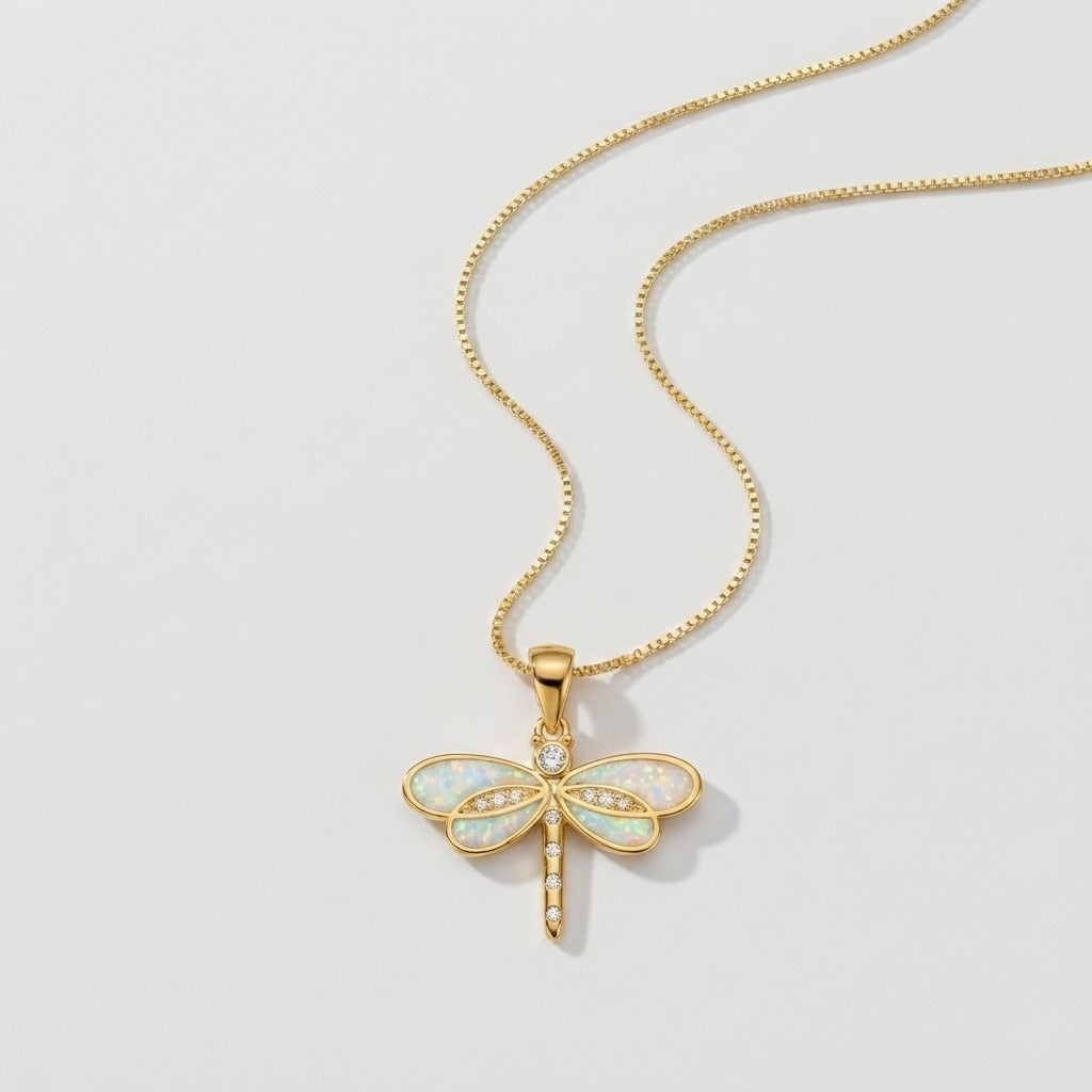 Women's Dragonfly Natural Stone Pendant Necklace
