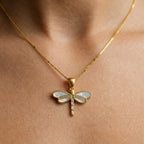 Women's Dragonfly Natural Stone Pendant Necklace