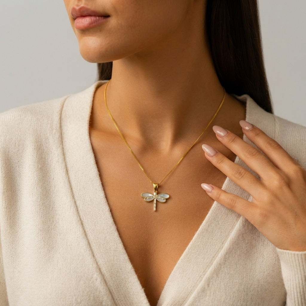 Women's Dragonfly Natural Stone Pendant Necklace