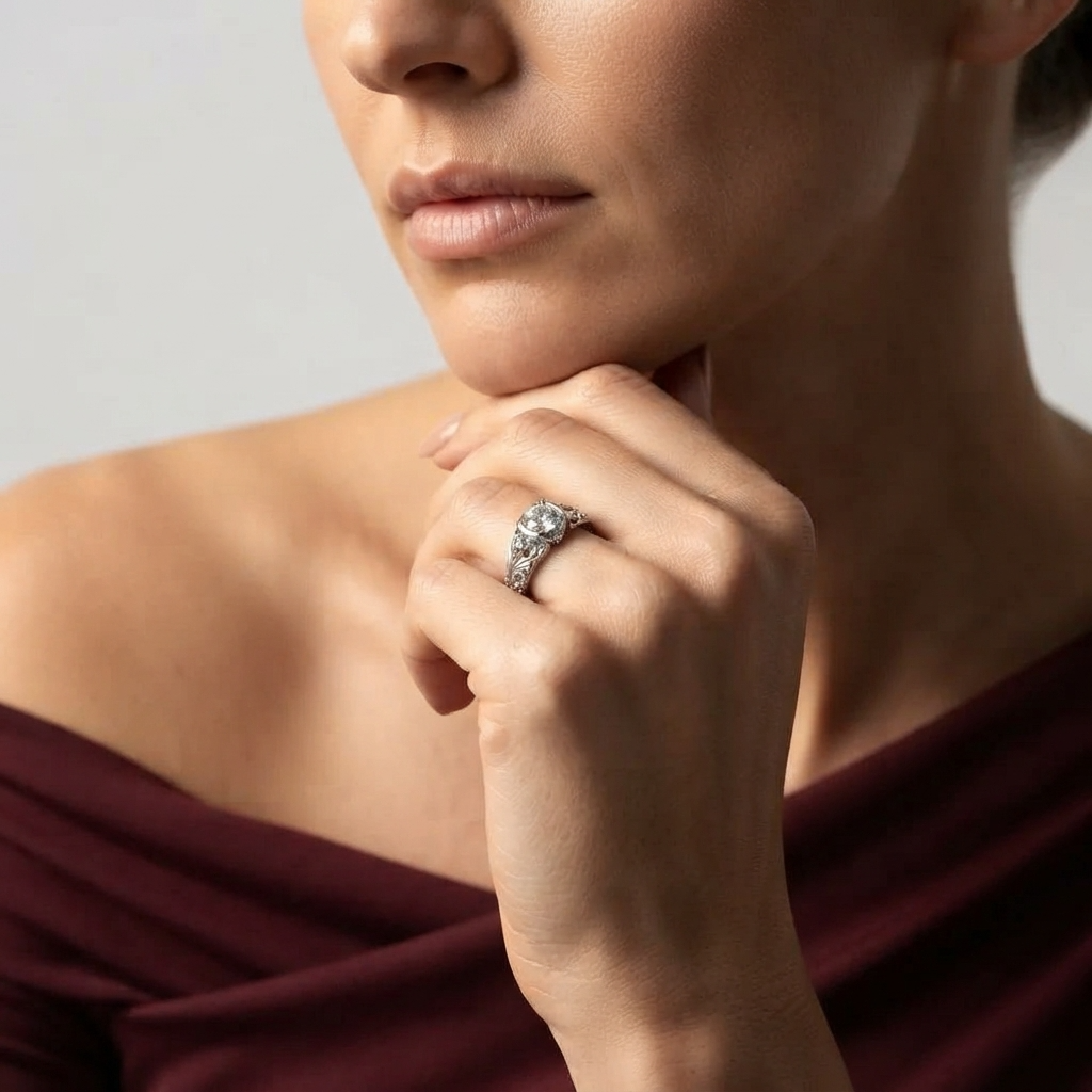 Women's Embossed Crystal Ring