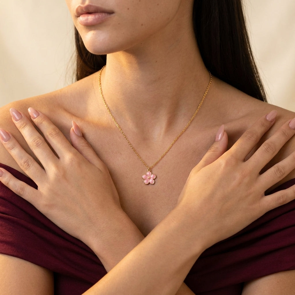 Women's Enamel Flower Pendant Necklace