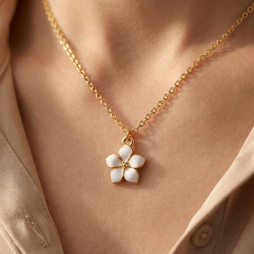 Women's Enamel Flower Pendant Necklace
