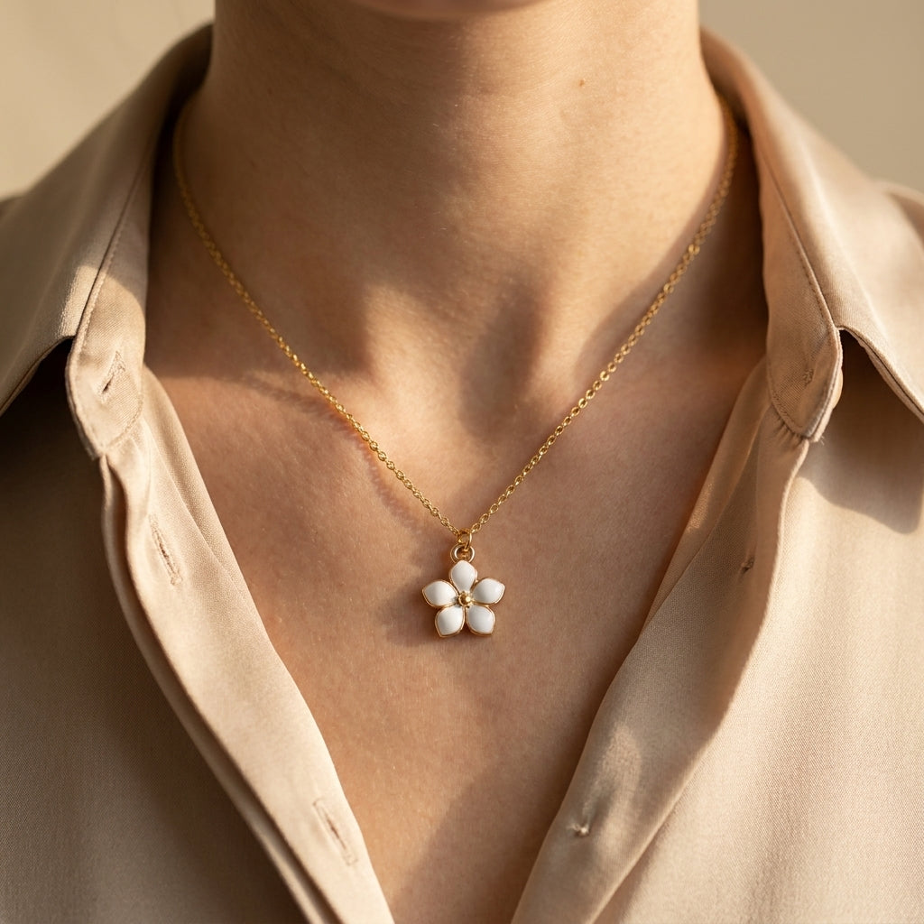 Women's Enamel Flower Pendant Necklace