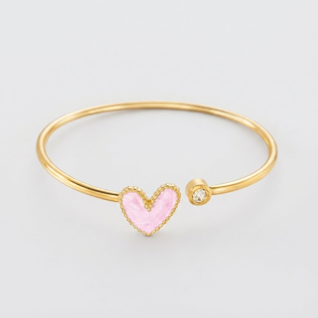 Women's Enamel Heart Open Cuff Bangle