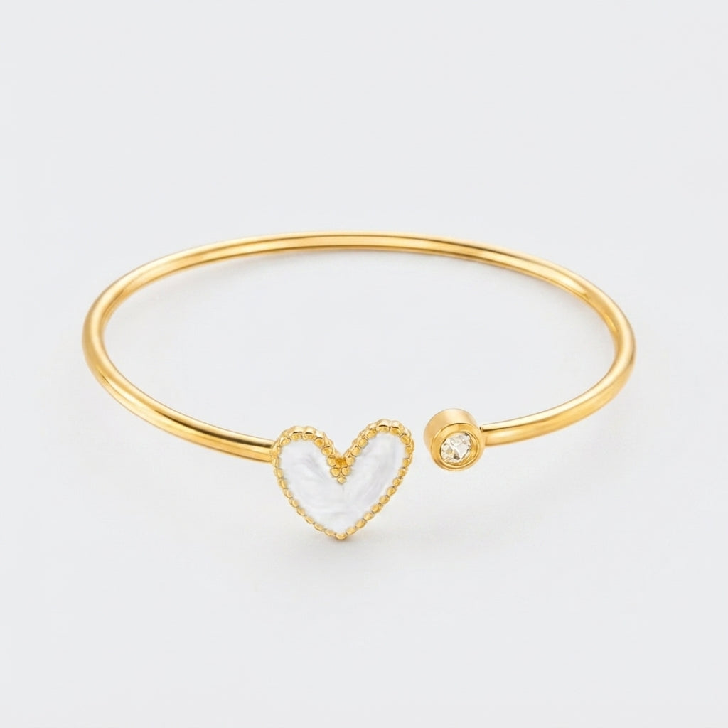 Women's Enamel Heart Open Cuff Bangle