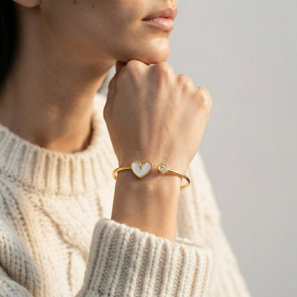 Women's Enamel Heart Open Cuff Bangle