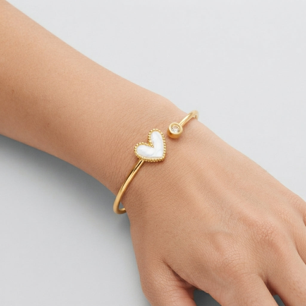 Women's Enamel Heart Open Cuff Bangle