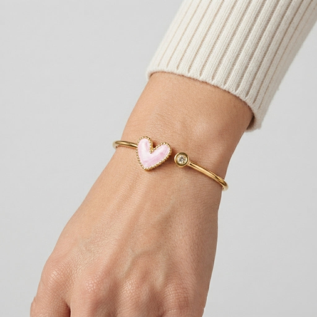 Women's Enamel Heart Open Cuff Bangle