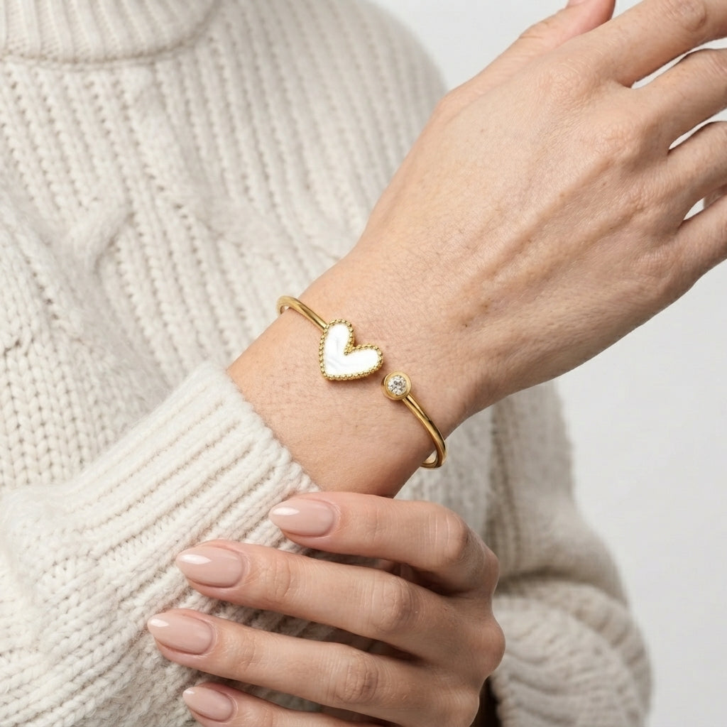 Women's Enamel Heart Open Cuff Bangle