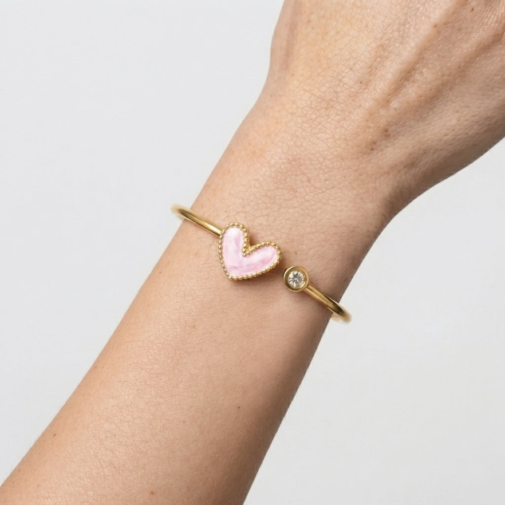 Women's Enamel Heart Open Cuff Bangle