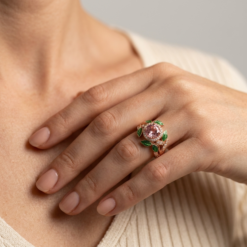 Women's Enamel Pink Stone Ring