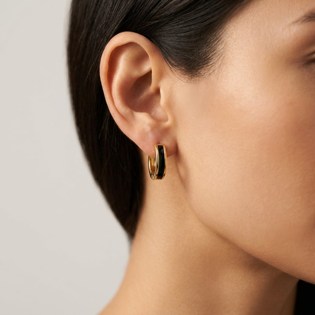 Women's Enamel Square Huggie Earrings