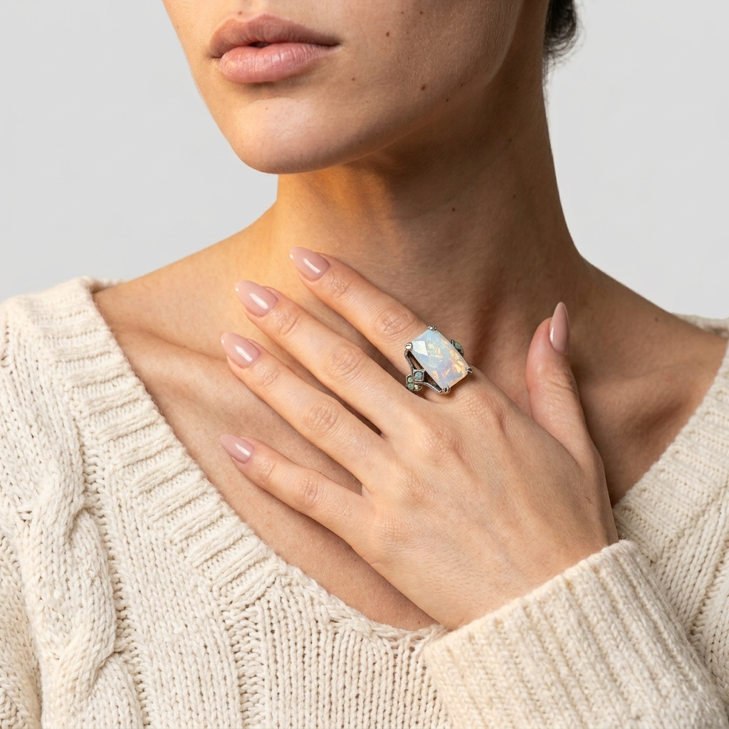 Women's Engraved Natural Stone Ring