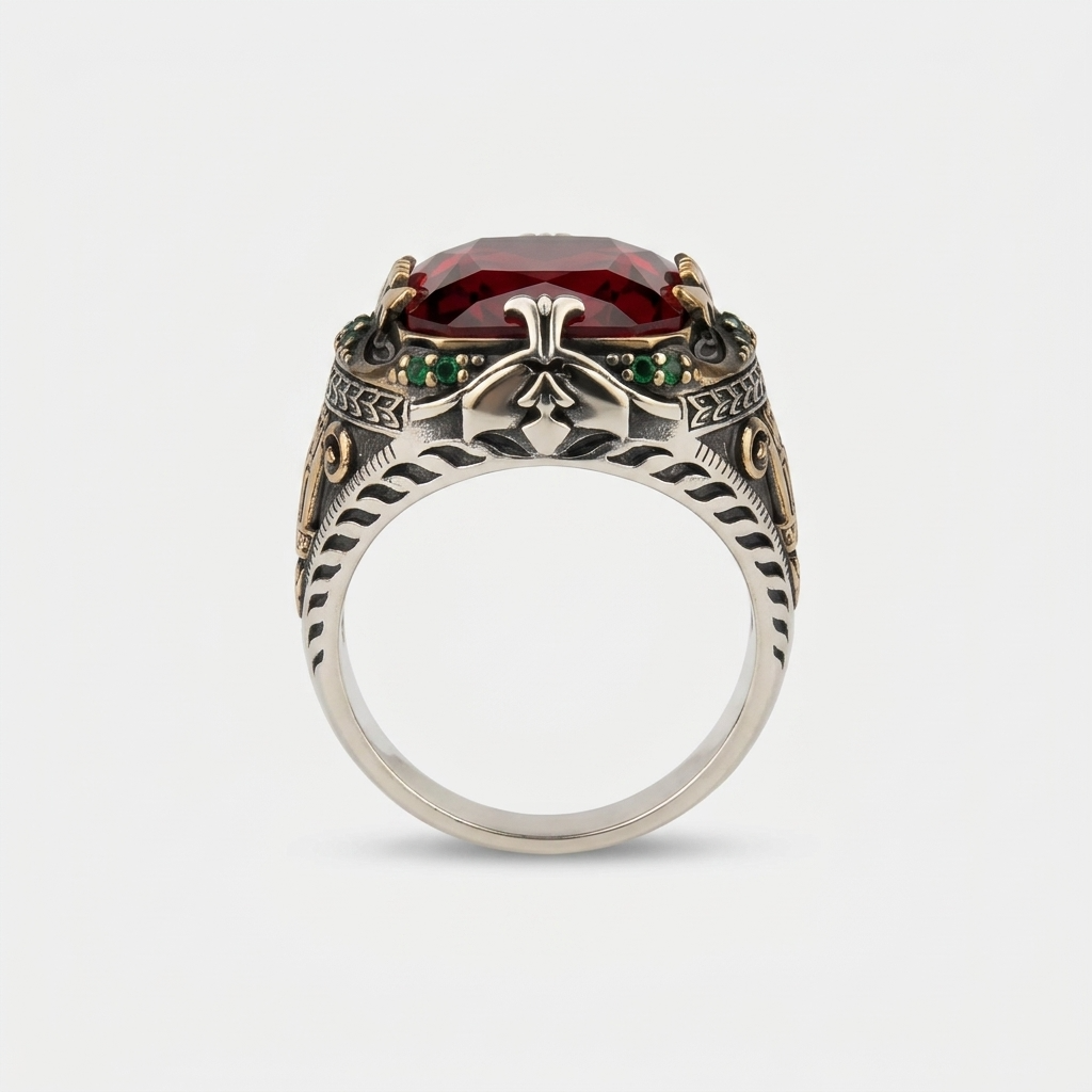 Women's Engraved Red Stone Filigree Ring