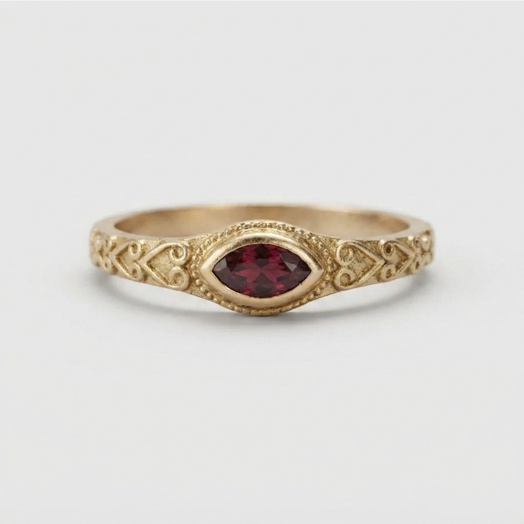 Women's Engraved Red Stone Ring