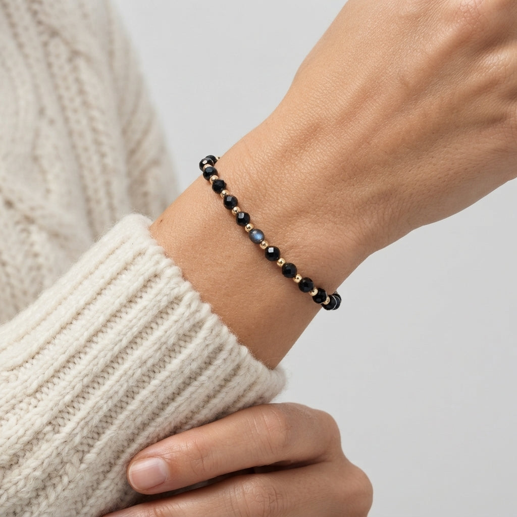 Women's Faceted Black Bead Bracelet